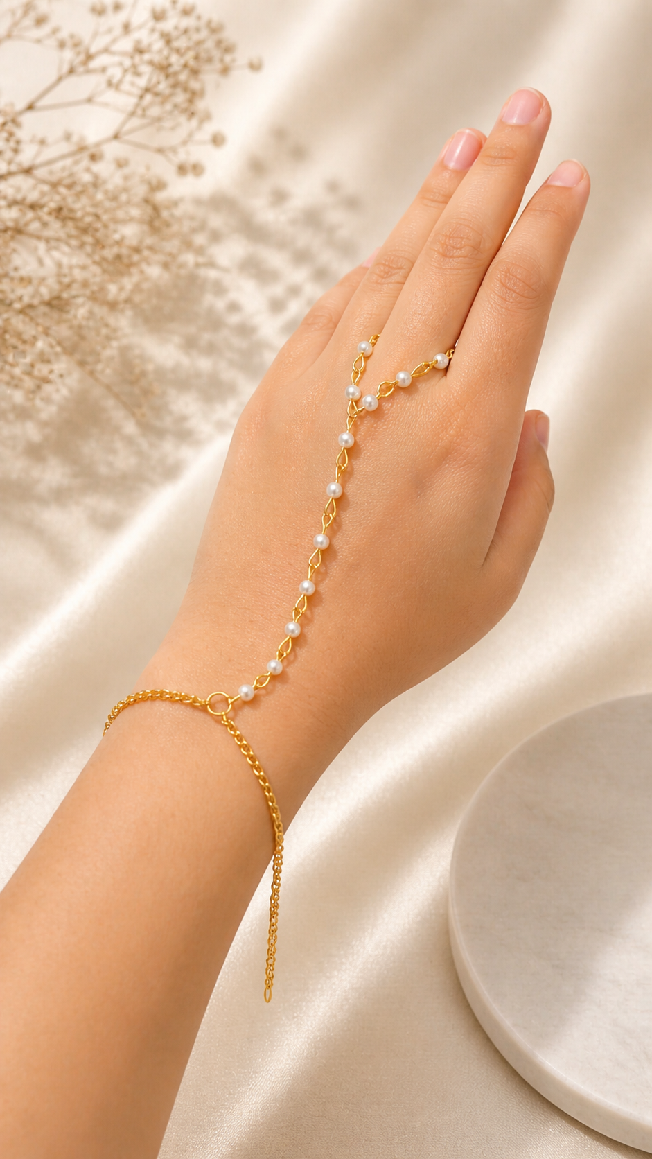 Pearl Hand Chain Bracelet (Customizable)