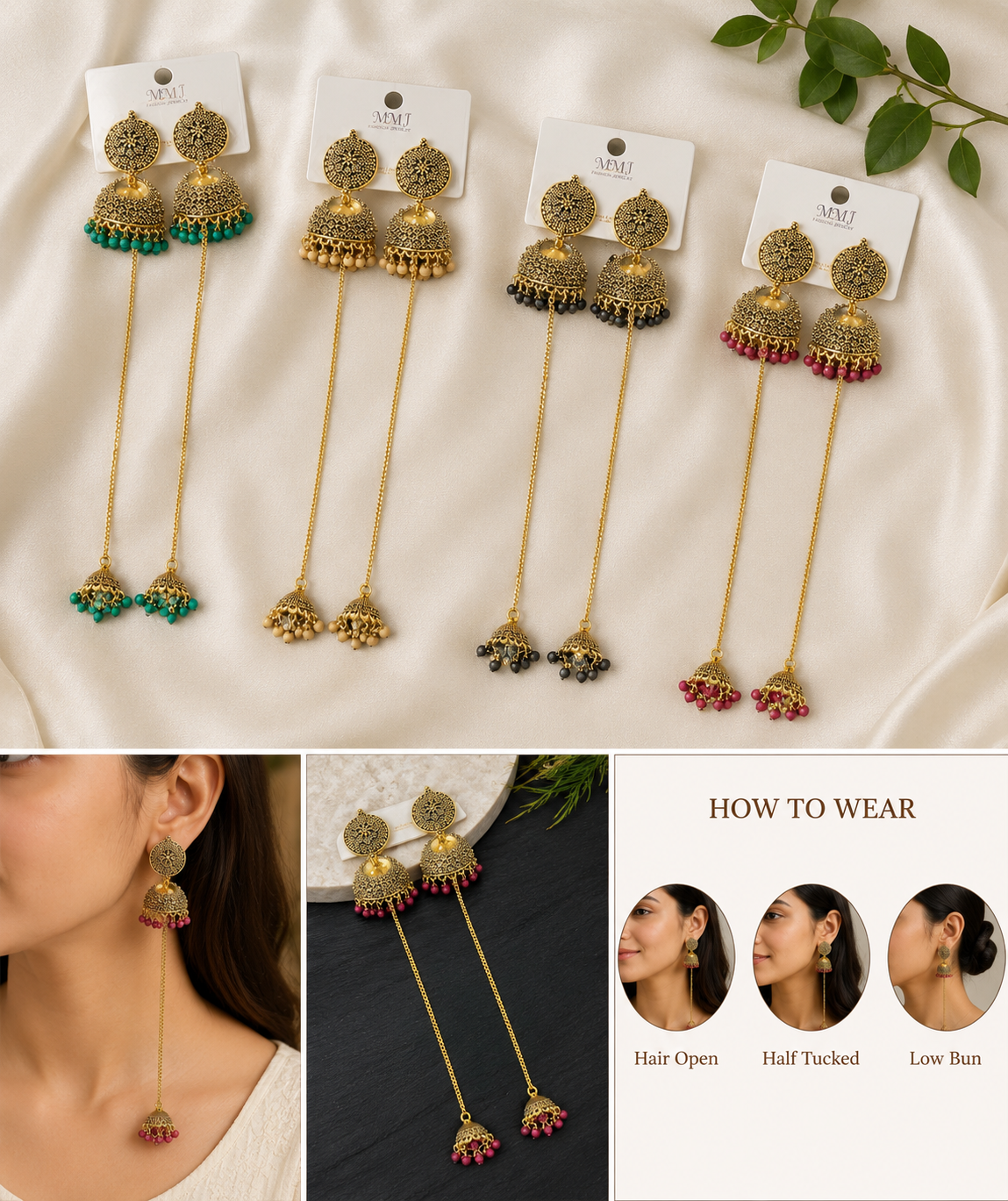 Kashmiri Jhumki Earrings with Long Chain Tassel
