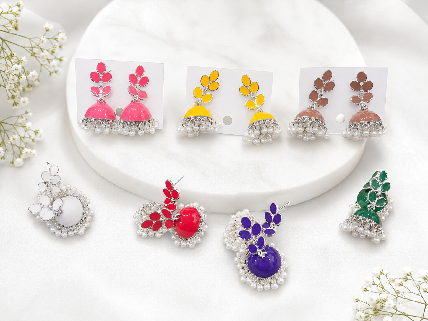 Leaf Pearl Jhumka Earrings
