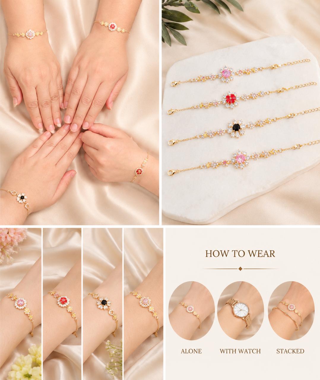 Floral Crystal Adjustable Bracelet