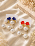 Floral Double-Pearl Drop Earrings