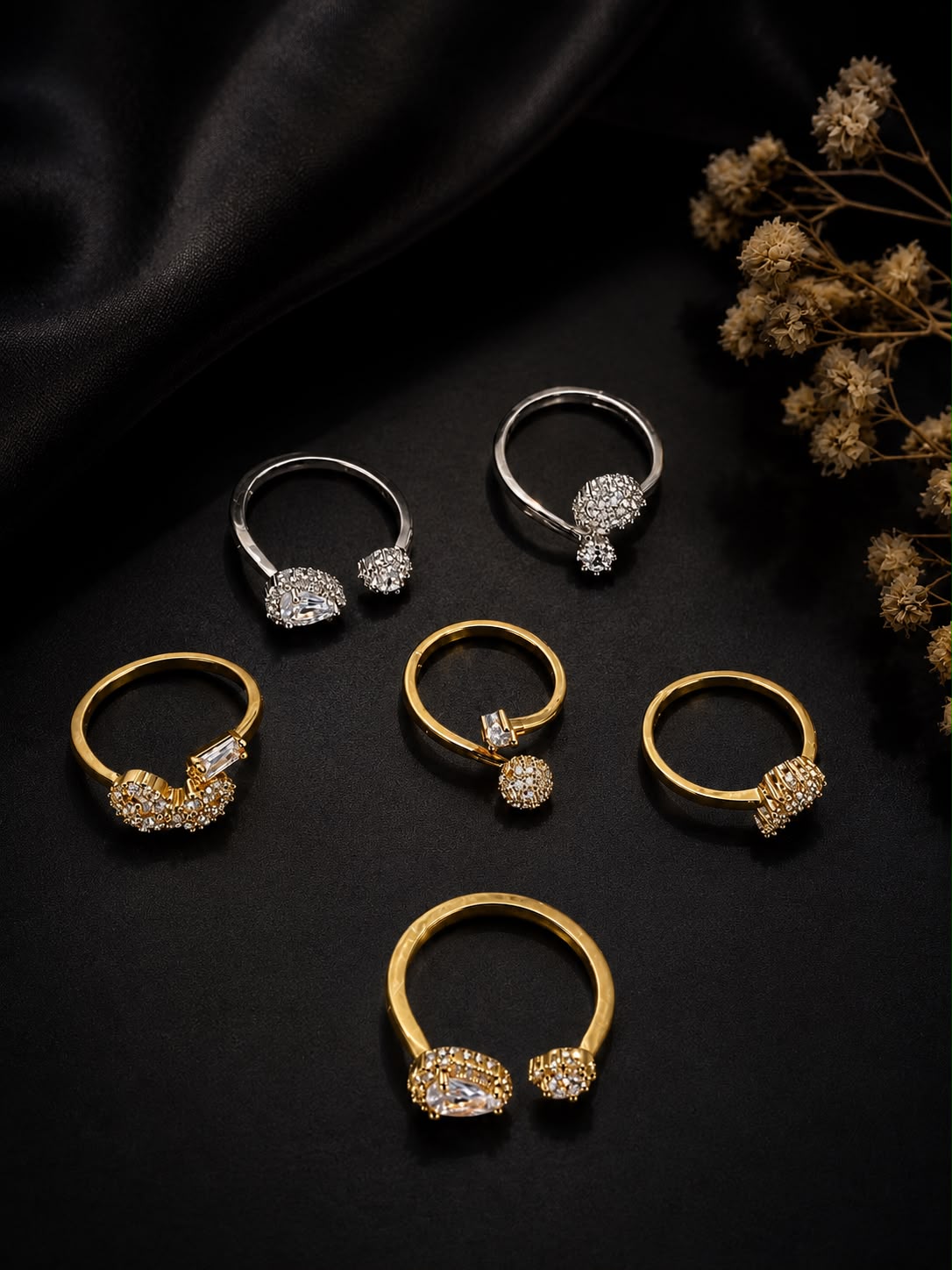 Adjustable Crystal Open-End Ring – Gold & Silver Tone